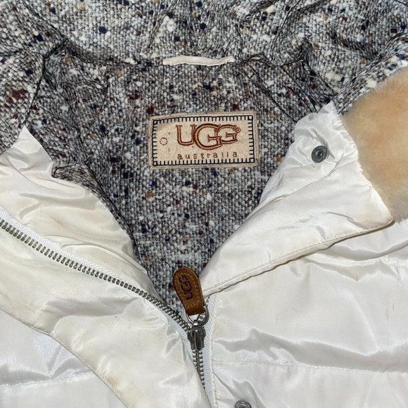 UGG Australia Cream Fur Lined Puffer Hooded Jacket Medium - Picture 4 of 4